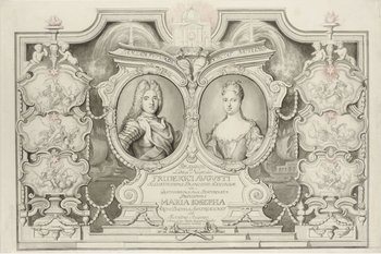 ein Kupferstich mit den Porträts von Friedrich August von Sachsen und Maria Josepha von Österreich