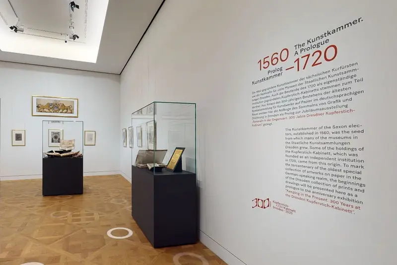 Ein Ausstellungsraum mit weißen Wänden und Glasschaukästen.