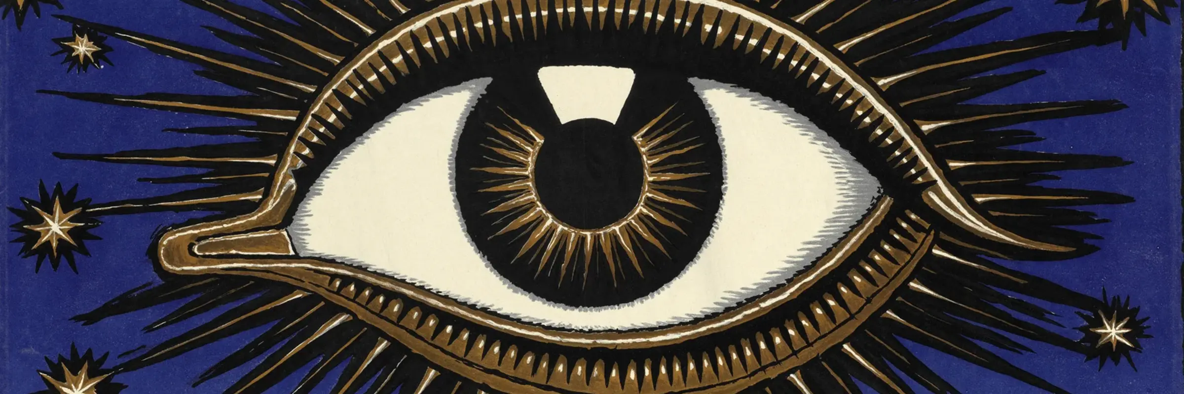 Plakat zur Hygiene-Ausstellung 1911 mit einem fliegenden Auge über antiken Säulen