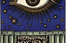 Franz von Stuck: Plakat Internationale Hygiene-Ausstellung Dresden 1911, um 1911 Plakat zur Hygiene-Ausstellung 1911 mit einem fliegenden Auge über antiken Säulen