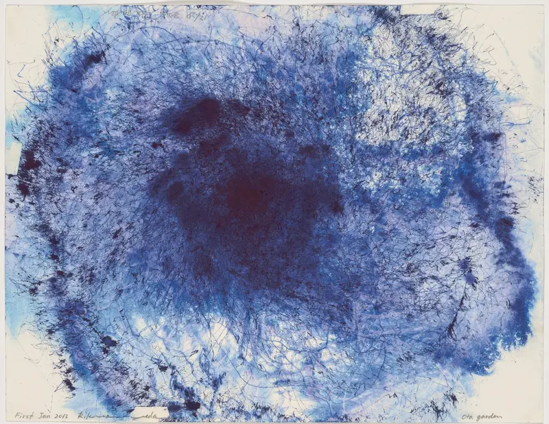 blaue Tinte auf weißem Grund