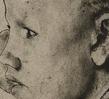 Kopf eines kleinen Jungen im Profil nach links, Pinselzeichnung, um 1935, 372 × 360 mm 