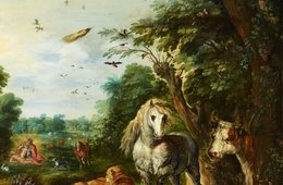 Jan Breughel d. J. und Nachahmer, Paradieslandschaft mit der Erschaffung der Tiere Naturlandschaft mit Tieren