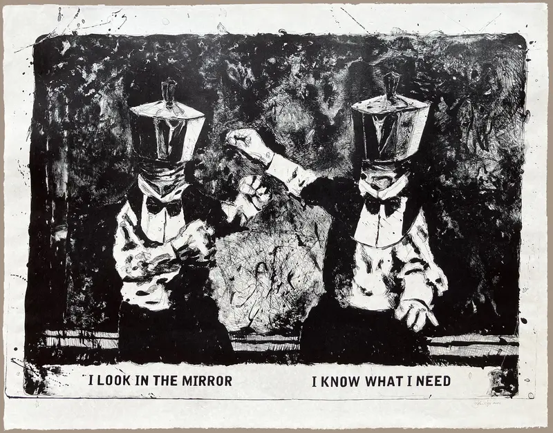 Zeichnung von zwei Personen in Anzügen, deren Köpfe Kaffeekannen sind