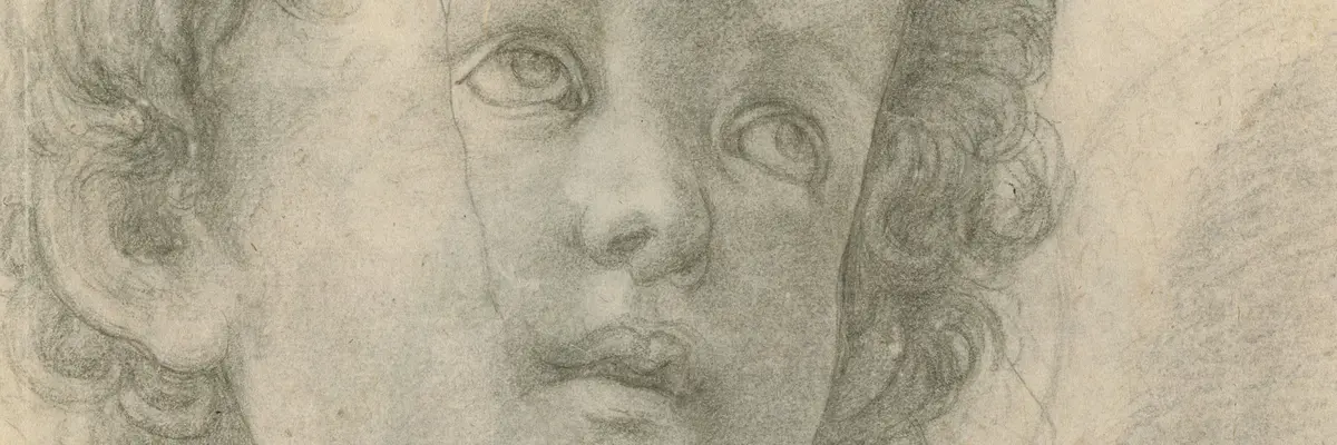 Die Bleistiftzeichnung eines Kindes im Porträt.