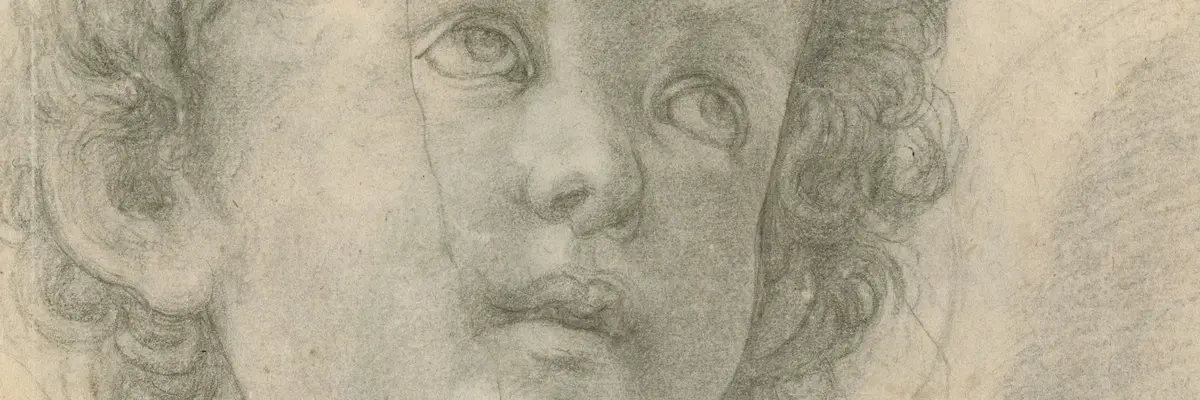 Die Bleistiftzeichnung eines Kindes im Porträt.