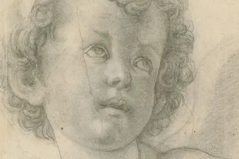 Die Bleistiftzeichnung eines Kindes im Porträt.