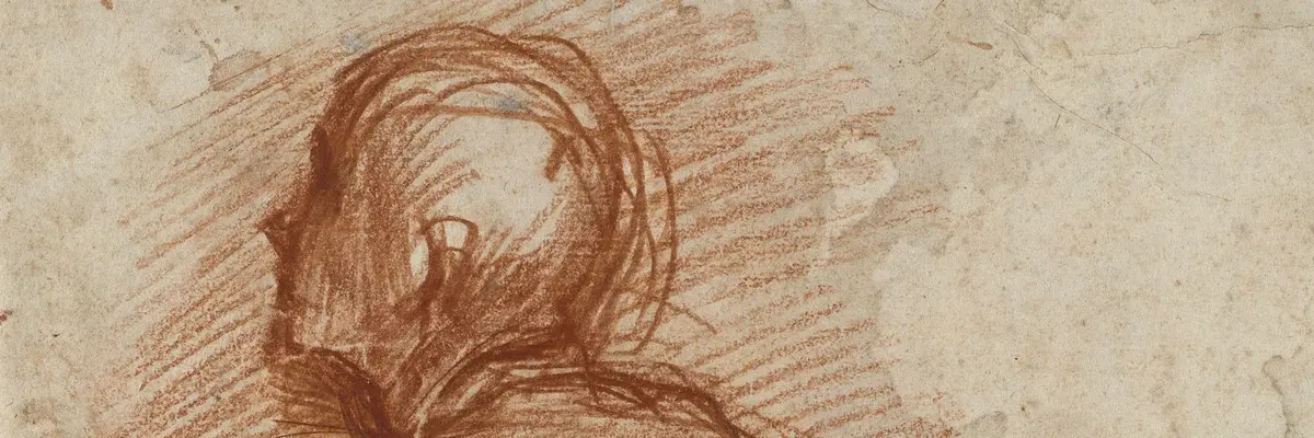 Zeichnung eines Mannes in Rückenansicht, der kniet