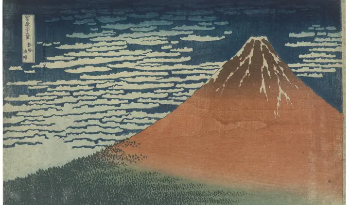 Katsuhiko Hokusai, Der Berg Fuji bei Südwind, um 1831, Farbholzschnitt
