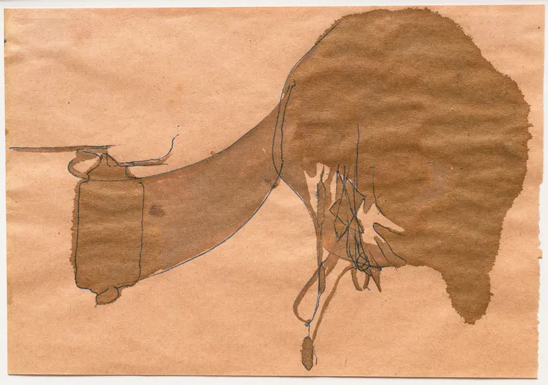 Ein dunkler Farbverlauf auf orangem Hintergrund.