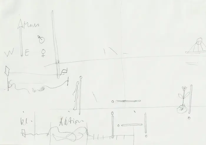 Grobe Bleistiftskizze.