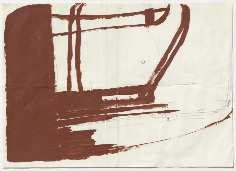 Rote Farbe in Linien und Flächen auf weißem Untergrund.