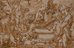 Andrea Boscoli, Trimph des Bacchus, 1582 (?) Runde Zeichnung mit verschiedenen Figuren der Mythologie
