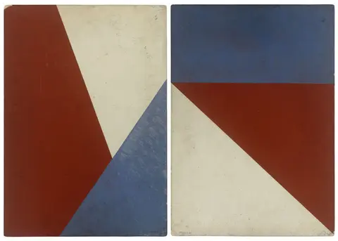 blaue, rote und beige Farbflächen
