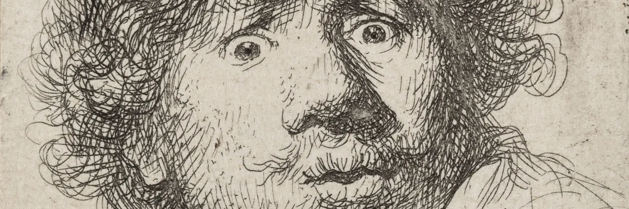 Die Porträtskizze eines Mannes mit aufgerissenen Augen.