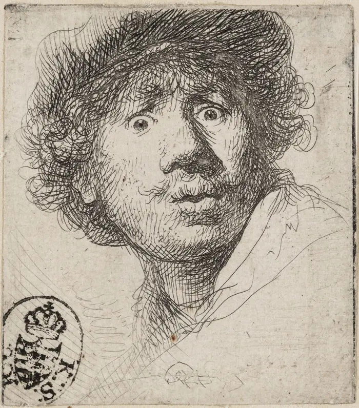 Die Porträtskizze eines Mannes mit aufgerissenen Augen.