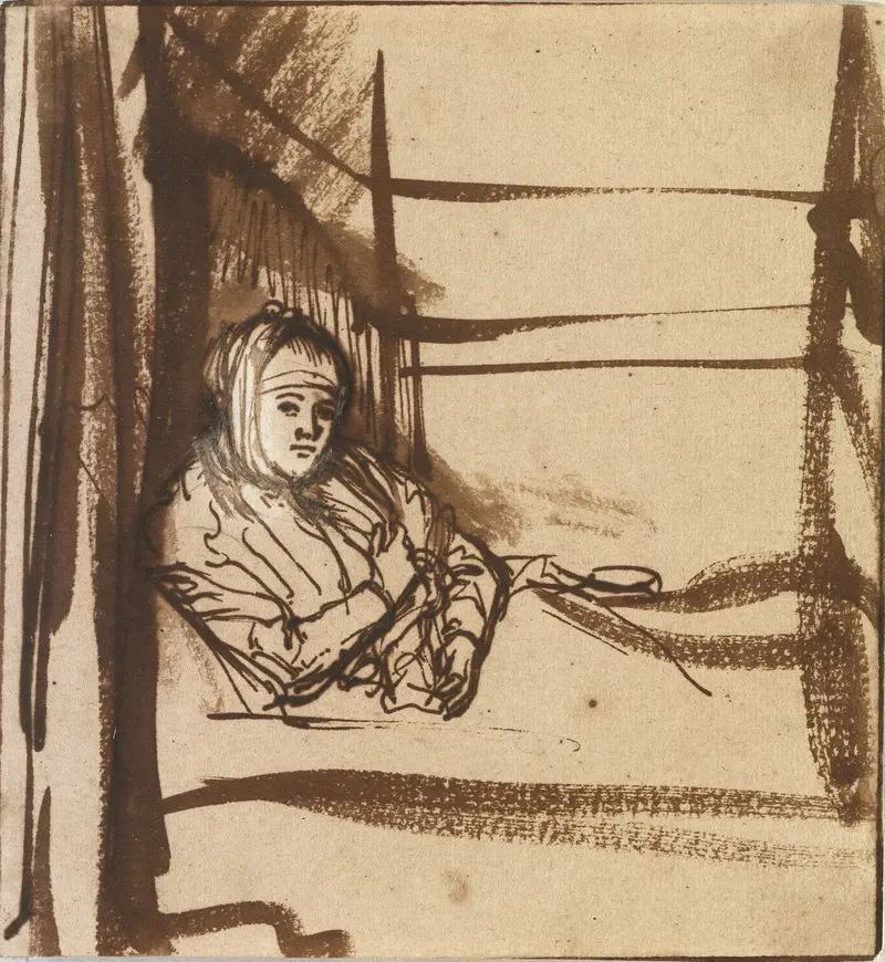 Zeichnung einer Dame im Bett