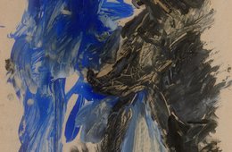 Georg Baselitz, Adler (blau, grau-schwarz), 1975 schwarzer Adler vor blauem Grund