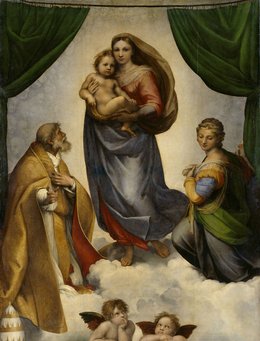 Madonna mit dem Jesuskind, am unteren Rand die zwei Engel