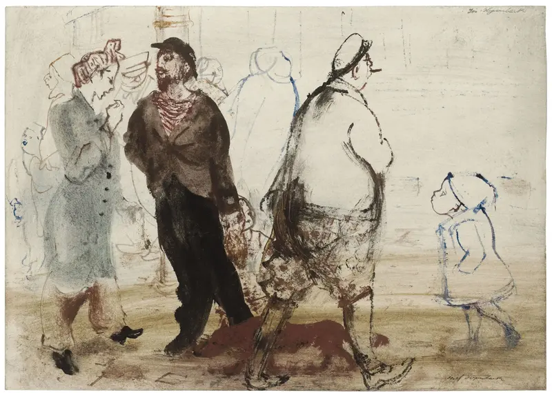 Pinselzeichnung von Menschen auf der Straße