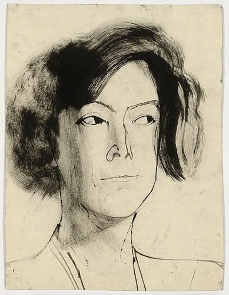 Pinselzeichnung eines jugendlichen Frauenkopfes