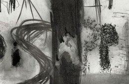 William Forsythe, Ohne Titel - Blatt 3 zu "Human writes" Kohlezeichnung mit Buchstaben auf weißem Grund