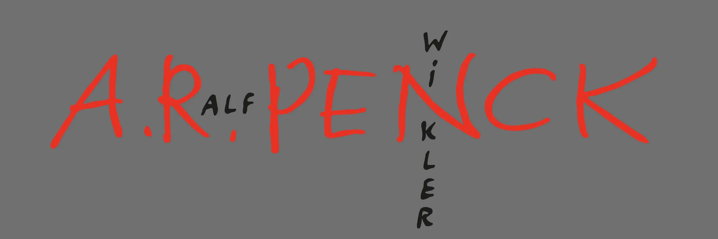 Ein graues Plakat mit einer Inschrift "A. R. Penck, Alf Wikler"