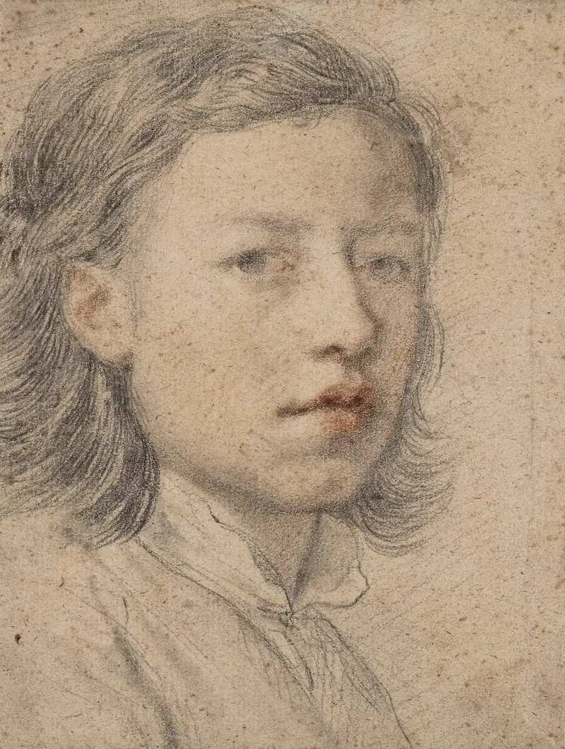 Die Porträt-Zeichnung eines Jungen mit kinnlangen Haaren.