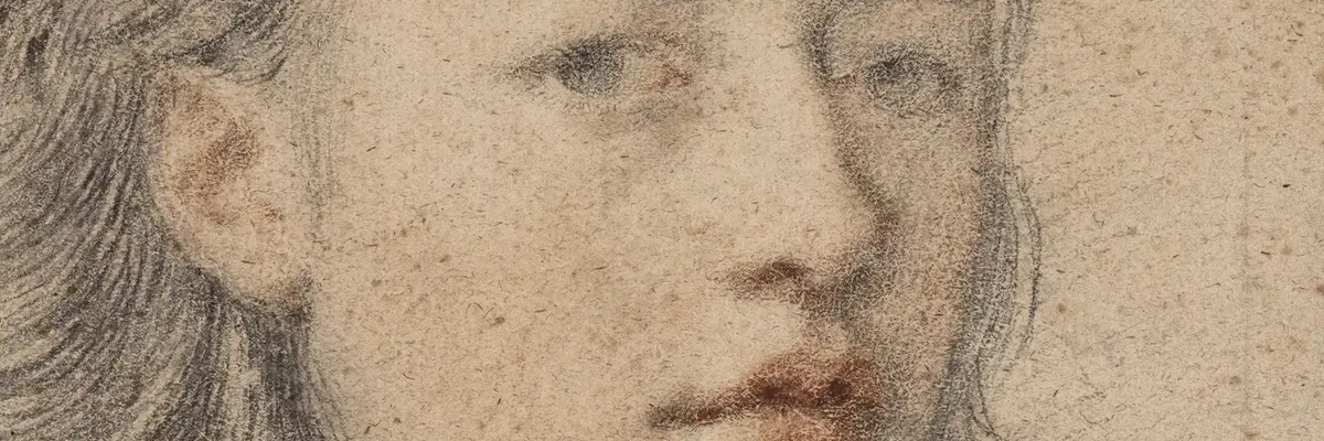 Die Porträt-Zeichnung eines Jungen mit kinnlangen Haaren.