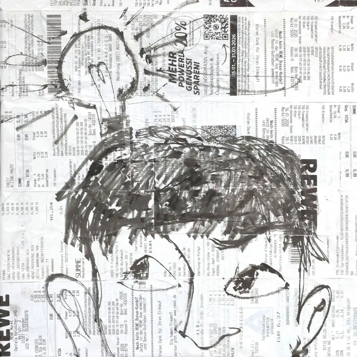 Zeichnung eines Kopfes bis zur Nase auf Kassenbons