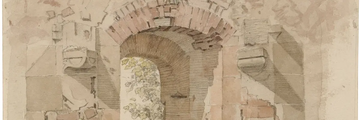 Caspar David Friedrich, Blick aus dem Kapitelsaal der Klosterruine Heilig Kreuz bei Meißen, um 1824